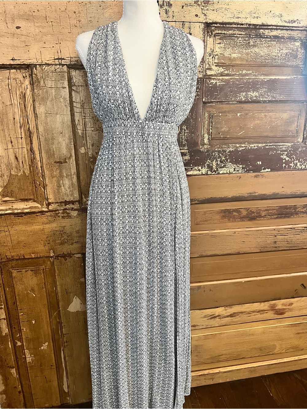 Lulus Open Back Maxi Dress | Side Slit | Black & White Print | Size M